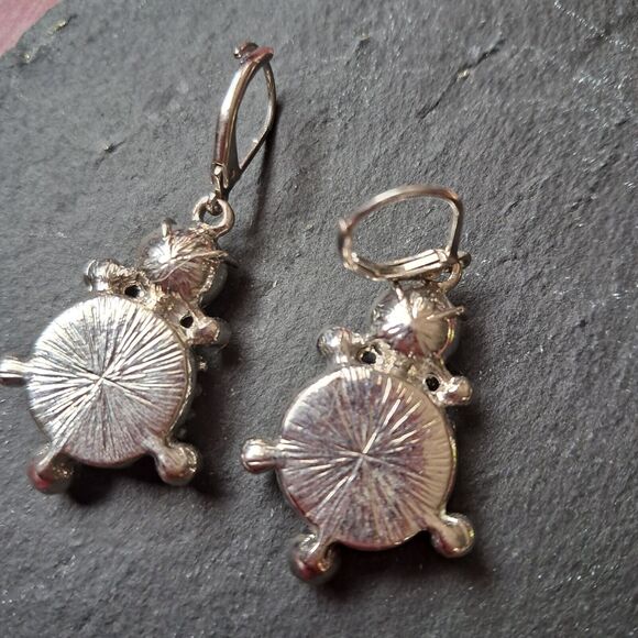 Rhinestone Earrings Silvertone 1.5 Inch - Picture 3 of 4